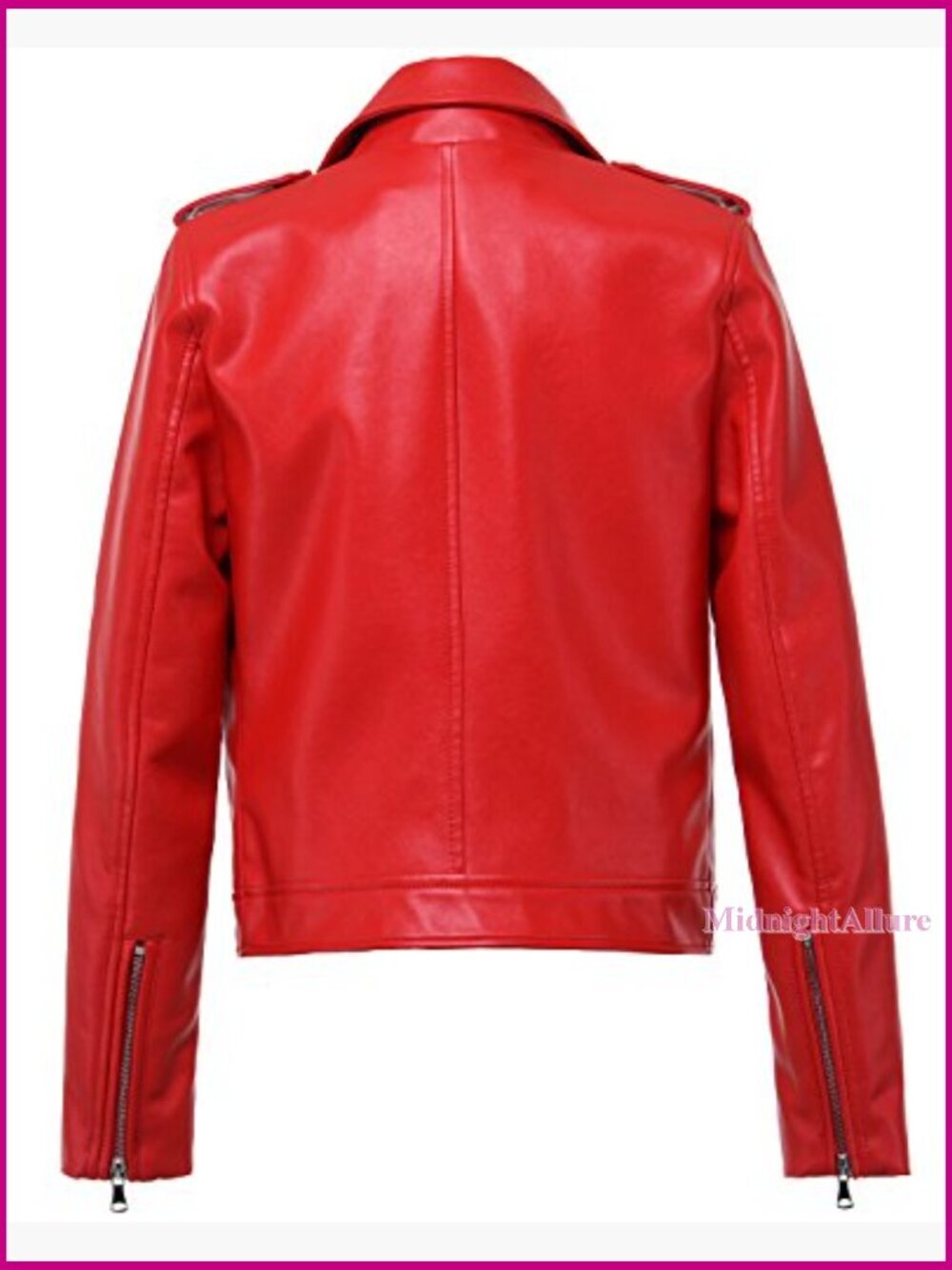 Faux Leather Motorcycle Jacket Zipper Pockets Women's Biker Style - Picture 5 of 7